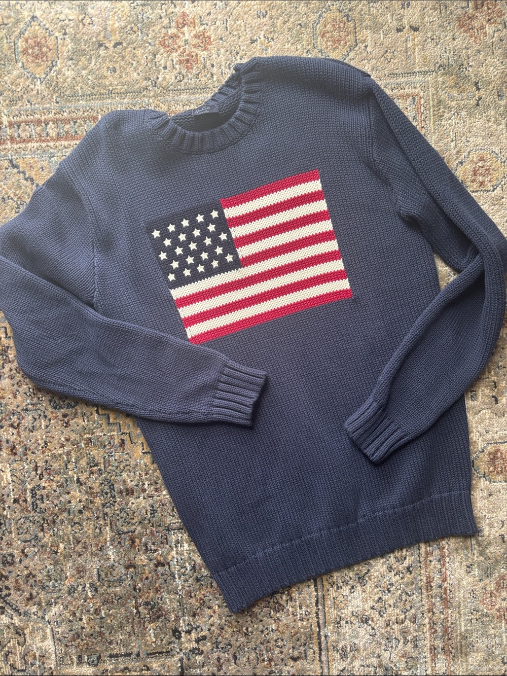 PacSun Navy Crewneck Sweater with Flag Knit